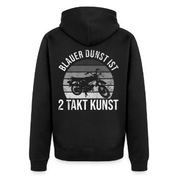 Blauer Dunst ist 2 Takt Kunst Mofa Moped S51 S50 - Unisex Premium Bio Zip Hoodie - Schwarz - Hinten - Nico (187cm)