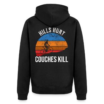 Hills hurt couches kill Fahrrad fahren - Unisex Premium Bio Zip Hoodie - Schwarz - Hinten - Nico (187cm)