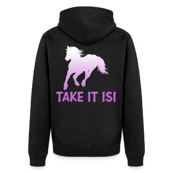 Take it Isi Islandpferd Schimmel Isländer - Unisex Premium Bio Zip Hoodie - Schwarz - Hinten - Nico (187cm)
