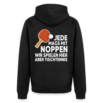 Tischtennis zweideutiger Spruch Noppen Schläger - Unisex Premium Bio Zip Hoodie - Schwarz - Hinten - Nico (187cm)