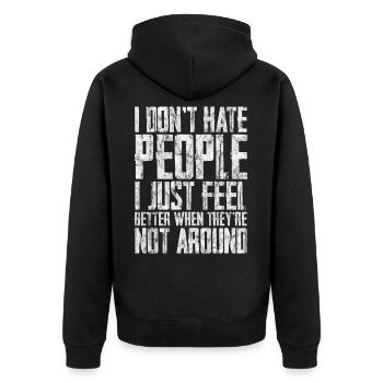I Don't Hate People 2 - Unisex Premium Organic Zip Hoodie - black - Back - Nico (187cm)