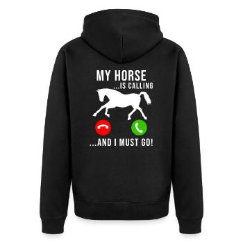 Pferd Ruft An Pferde Mädchen Lustig Reiten Stall - Unisex Premium Bio Zip Hoodie - Schwarz - Hinten - Nico (187cm)
