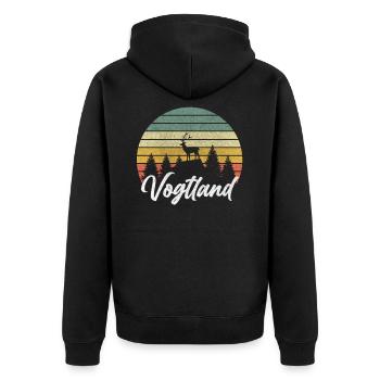 Vogtländer Geschenk Vogtland Heimat Urlaub - Unisex Premium Bio Zip Hoodie - Schwarz - Hinten - Nico (187cm)