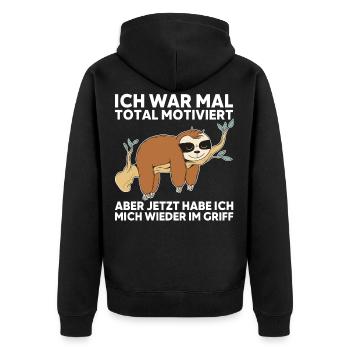 ich war motiviert habe ich mich wieder im Griff - Unisex Premium Bio Zip Hoodie - Schwarz - Hinten - Nico (187cm)
