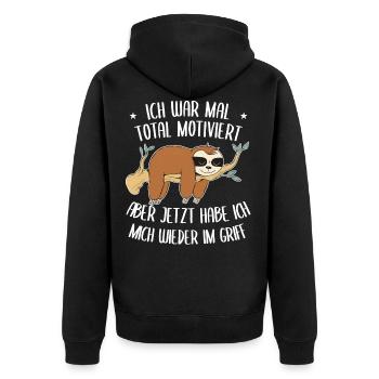 ich war motiviert habe ich mich wieder im Griff - Unisex Premium Bio Zip Hoodie - Schwarz - Hinten - Nico (187cm)