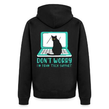 Cat Tech Support Computer Kitten Helpdesk IT Gift - Unisex Premium Organic Zip Hoodie - black - Back - Nico (187cm)