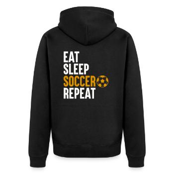 Eat Sleep Soccer Repeat - Unisex Premium Bio Zip Hoodie - Schwarz - Hinten - Nico (187cm)