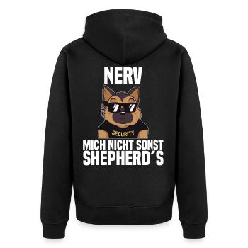 nerv mich nicht sonst shepherd´s Security Wachmann - Unisex Premium Bio Zip Hoodie - Schwarz - Hinten - Nico (187cm)