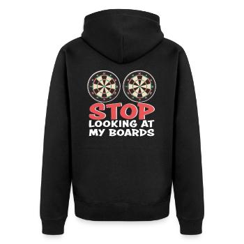 Lustiger Dart Spruch Darts Lustiges Dartspieler - Unisex Premium Bio Zip Hoodie - Schwarz - Hinten - Nico (187cm)