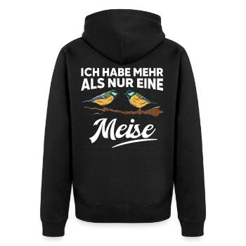 Ich habe mehr als nur eine Meise - Unisex Premium Bio Zip Hoodie - Schwarz - Hinten - Nico (187cm)