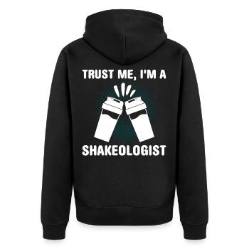 Vertrauen Sie Mir - Ich Bin Ein Shakeologe - Unisex Premium Bio Zip Hoodie - Schwarz - Hinten - Nico (187cm)