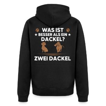 was ist besser als ein Dackel zwei Dackel Hund - Unisex Premium Bio Zip Hoodie - Schwarz - Hinten - Nico (187cm)