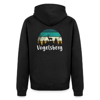 Vogelsberg Heimat Schotten Hoherrodskopf - Unisex Premium Bio Zip Hoodie - Schwarz - Hinten - Nico (187cm)