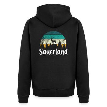 Sauerland Sauerländer Heimat Wandern Geschenkidee - Unisex Premium Bio Zip Hoodie - Schwarz - Hinten - Nico (187cm)