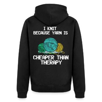 Stricken ist besser als Therapy Stricken Nadeln - Unisex Premium Bio Zip Hoodie - Schwarz - Hinten - Nico (187cm)