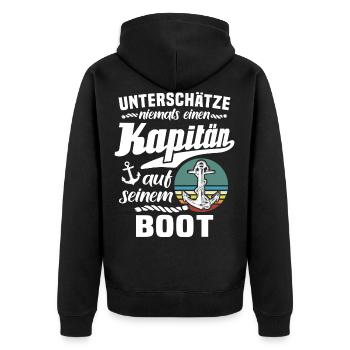 Kapitän Boot Anker Bootsführerschein - Unisex Premium Bio Zip Hoodie - Schwarz - Hinten - Nico (187cm)