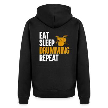 Schlagzeuger Drummer Schlagzeug Spruch Drumsticks - Unisex Premium Bio Zip Hoodie - Schwarz - Hinten - Nico (187cm)