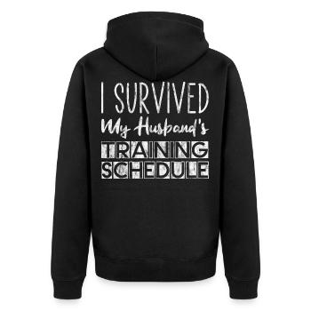I Survived My Husband's Training Schedule 3 - Unisex Premium Bio Zip Hoodie - Schwarz - Hinten - Nico (187cm)