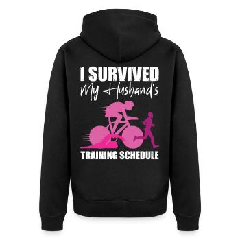 I Survived My Husband's Training Schedule 2 - Unisex Premium Bio Zip Hoodie - Schwarz - Hinten - Nico (187cm)