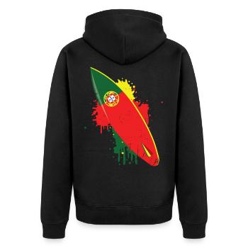 Surfbrett Vintage Mit Portugal Flagge - Surf - Unisex Premium Bio Zip Hoodie - Schwarz - Hinten - Nico (187cm)