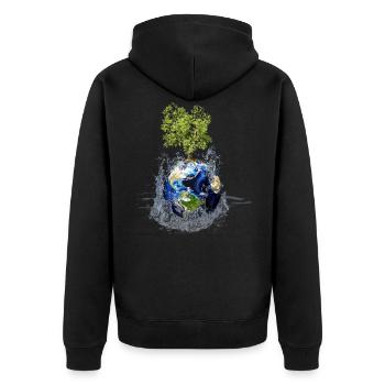 Weltkugel mit Baum und Wasserspritzer - Unisex Premium Bio Zip Hoodie - Schwarz - Hinten - Nico (187cm)