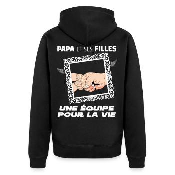 Papa et ses deux filles, la team de reve - Veste à capuche bio Premium Unisexe - noir - Dos - Nico (187cm)