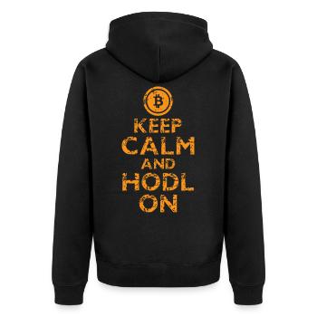 Keep Calm Hodl On Cryptocurrency Bitcoin Crypto - Unisex Premium Organic Zip Hoodie - black - Back - Nico (187cm)