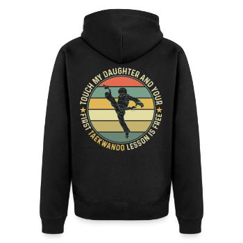 Martial arts | Daughter Hour Free - Taekwondo - Unisex Premium Organic Zip Hoodie - black - Back - Nico (187cm)