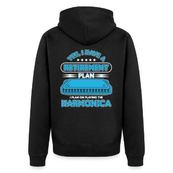 Retirement Plan Harmonica Instrument Blues Gift - Unisex Premium Organic Zip Hoodie - black - Back - Nico (187cm)