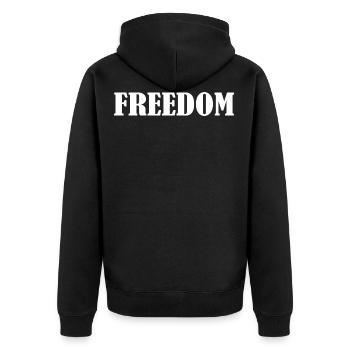 Freedom - Unisex Premium Organic Zip Hoodie - black - Back - Nico (187cm)