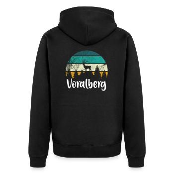 Voralberg Geschenk Vorarlberger Spruch - Unisex Premium Bio Zip Hoodie - Schwarz - Hinten - Nico (187cm)
