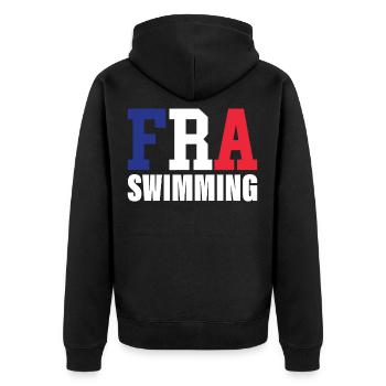 Swimming - FRA French Flag & Swimmers - - Unisex Premium Organic Zip Hoodie - black - Back - Nico (187cm)