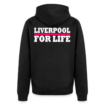 Liverpool - Unisex Premium Bio Zip Hoodie - Schwarz - Hinten - Nico (187cm)