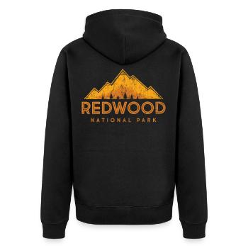 Kalifornien | Retro Vintage Redwood National Park - Unisex Premium Bio Zip Hoodie - Schwarz - Hinten - Nico (187cm)