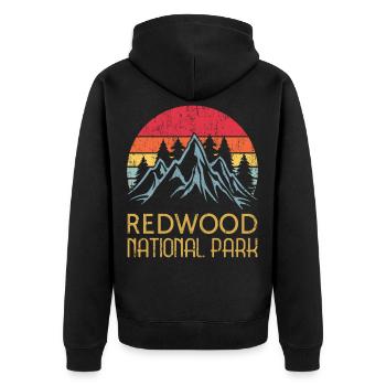 Kalifornien | Retro Vintage Redwood National Park - Unisex Premium Bio Zip Hoodie - Schwarz - Hinten - Nico (187cm)