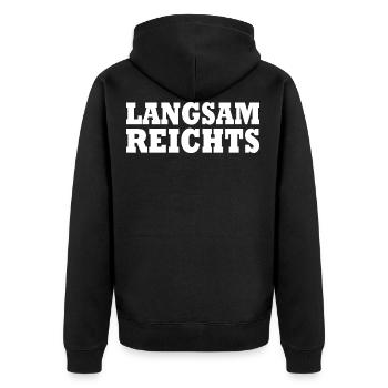 Langsam reichts - Unisex Premium Bio Zip Hoodie - Schwarz - Hinten - Nico (187cm)