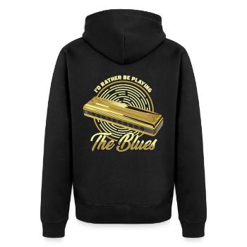 Spielen sie das Blues Music Instrument Mundharmonika Geschenk - Unisex Premium Bio Zip Hoodie - Schwarz - Hinten - Nico (187cm)