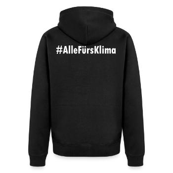 Alle fürs klima - Unisex Premium Bio Zip Hoodie - Schwarz - Hinten - Nico (187cm)