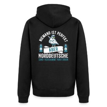 Norddeutsch Norddeutscher Möwe - Unisex Premium Bio Zip Hoodie - Schwarz - Hinten - Nico (187cm)