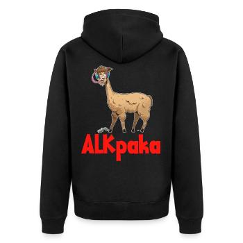 Alkpaka lustiges Alkohol Alpaka Biertrinker - Unisex Premium Bio Zip Hoodie - Schwarz - Hinten - Nico (187cm)