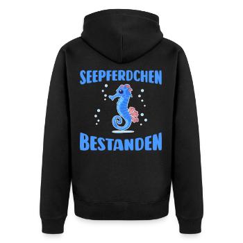 Seepferdchen bestanden Schwimm Abzeichen Kinder - Unisex Premium Bio Zip Hoodie - Schwarz - Hinten - Nico (187cm)