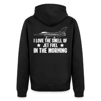 Fighter Jet Fuel In The Morning - Vintage Pilot - Unisex Premium Organic Zip Hoodie - black - Back - Nico (187cm)