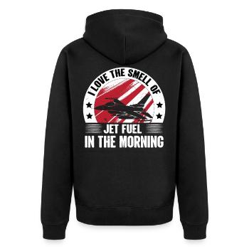 Fighter Jet Fuel In The Morning - Vintage Pilot - Unisex Premium Organic Zip Hoodie - black - Back - Nico (187cm)
