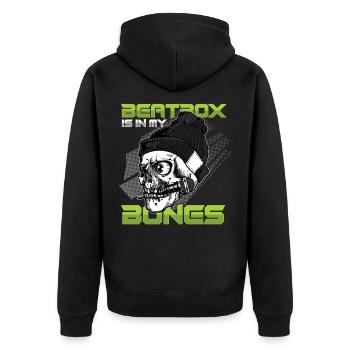 Beatbox In My Bones Skull Skelett DJ Beatboxer - Unisex Premium Bio Zip Hoodie - Schwarz - Hinten - Nico (187cm)