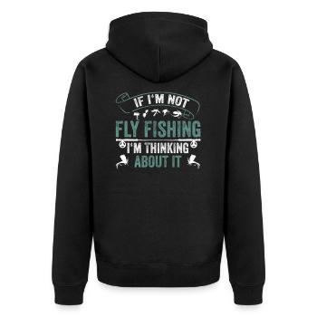 Fliegenfischer Spruch Angler - Unisex Premium Bio Zip Hoodie - Schwarz - Hinten - Nico (187cm)
