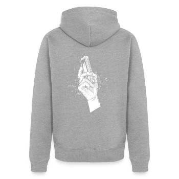 Mundharmonika Blues Mundorgel Akustisches Instrument - Unisex Premium Bio Zip Hoodie - Grau meliert - Hinten - Nico (187cm)