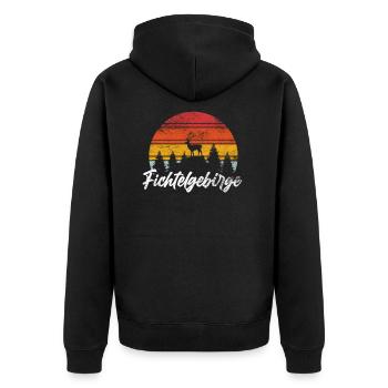 Fichtelgebirge Retro Hirsch Wald Geschenk - Unisex Premium Bio Zip Hoodie - Schwarz - Hinten - Nico (187cm)