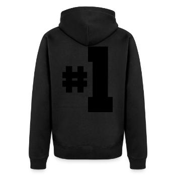 Eins 1 - Unisex Premium Bio Zip Hoodie - Schwarz - Hinten - Nico (187cm)