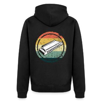 Cadeau de groupe de musique d'instrument de blues d'harmonica rétro - Veste à capuche bio Premium Unisexe - noir - Dos - Nico (187cm)
