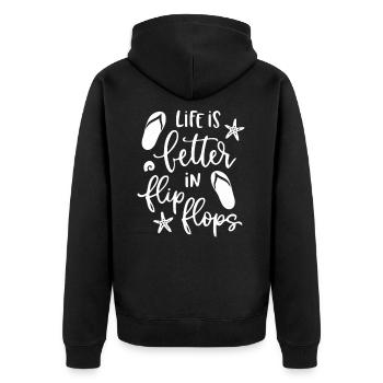 Das Leben ist besser in Flip Flops Sommerurlaub - Unisex Premium Bio Zip Hoodie - Schwarz - Hinten - Nico (187cm)